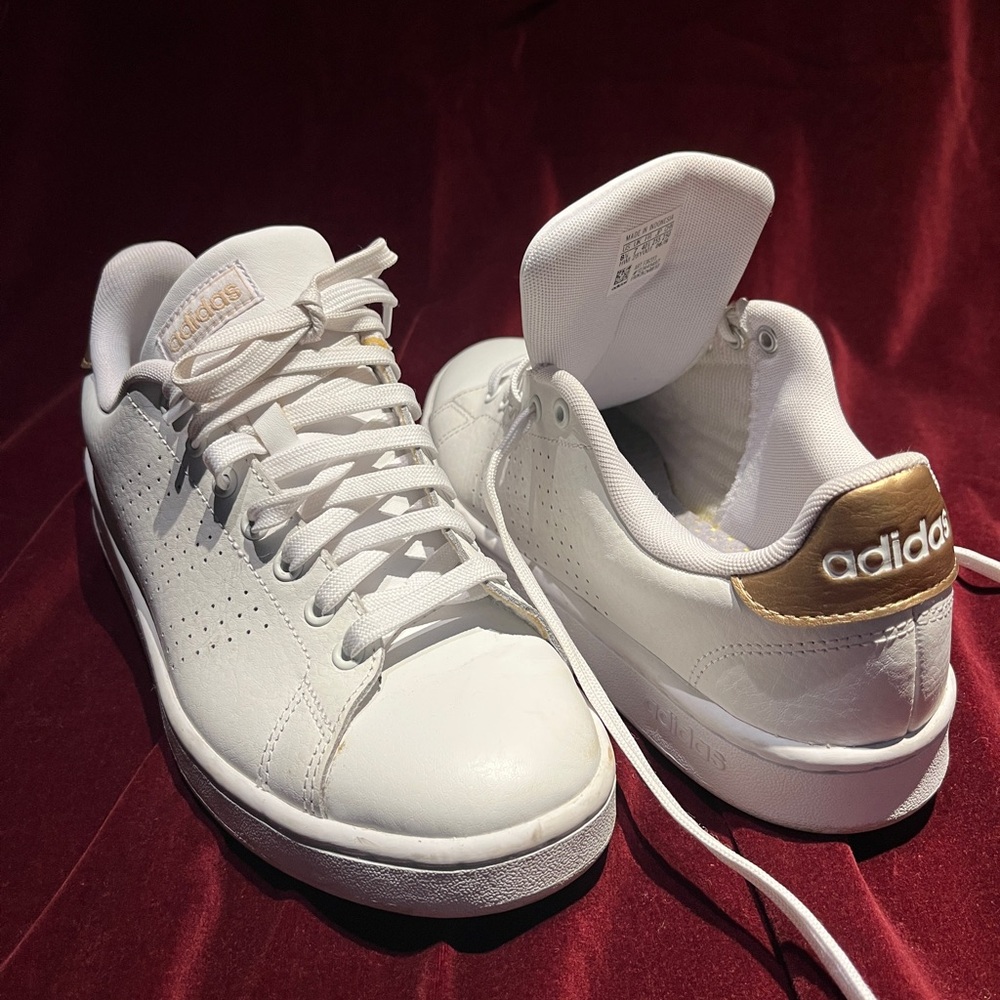 Adidas White Sneakers with Gold Details
